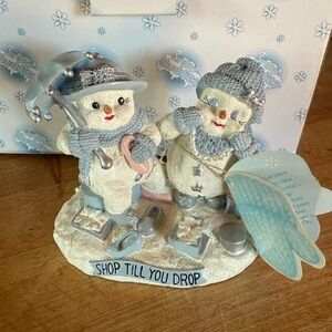 Encore Snow Buddies "Shop Till You Drop" snowman figurine Like New w/ Box
